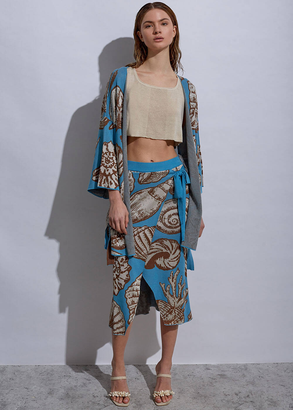 Deniz Kabuğu Desenli Triko Kimono - 2