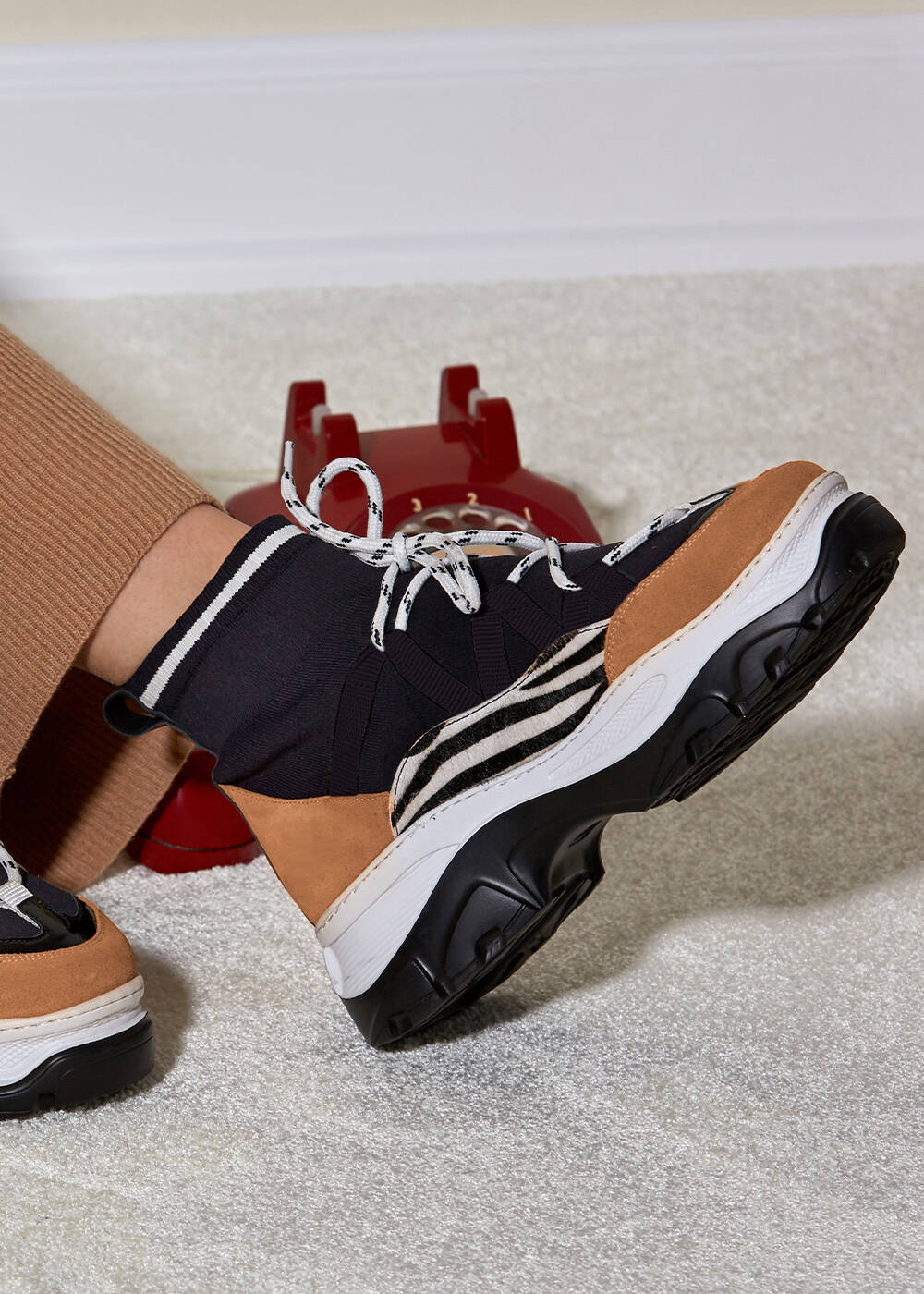 Desenli Açık Turuncu Triko Sneakers - 2