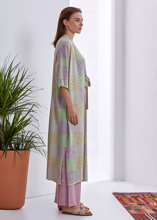 Desenli Bağcıklı Uzun Kimono · 4