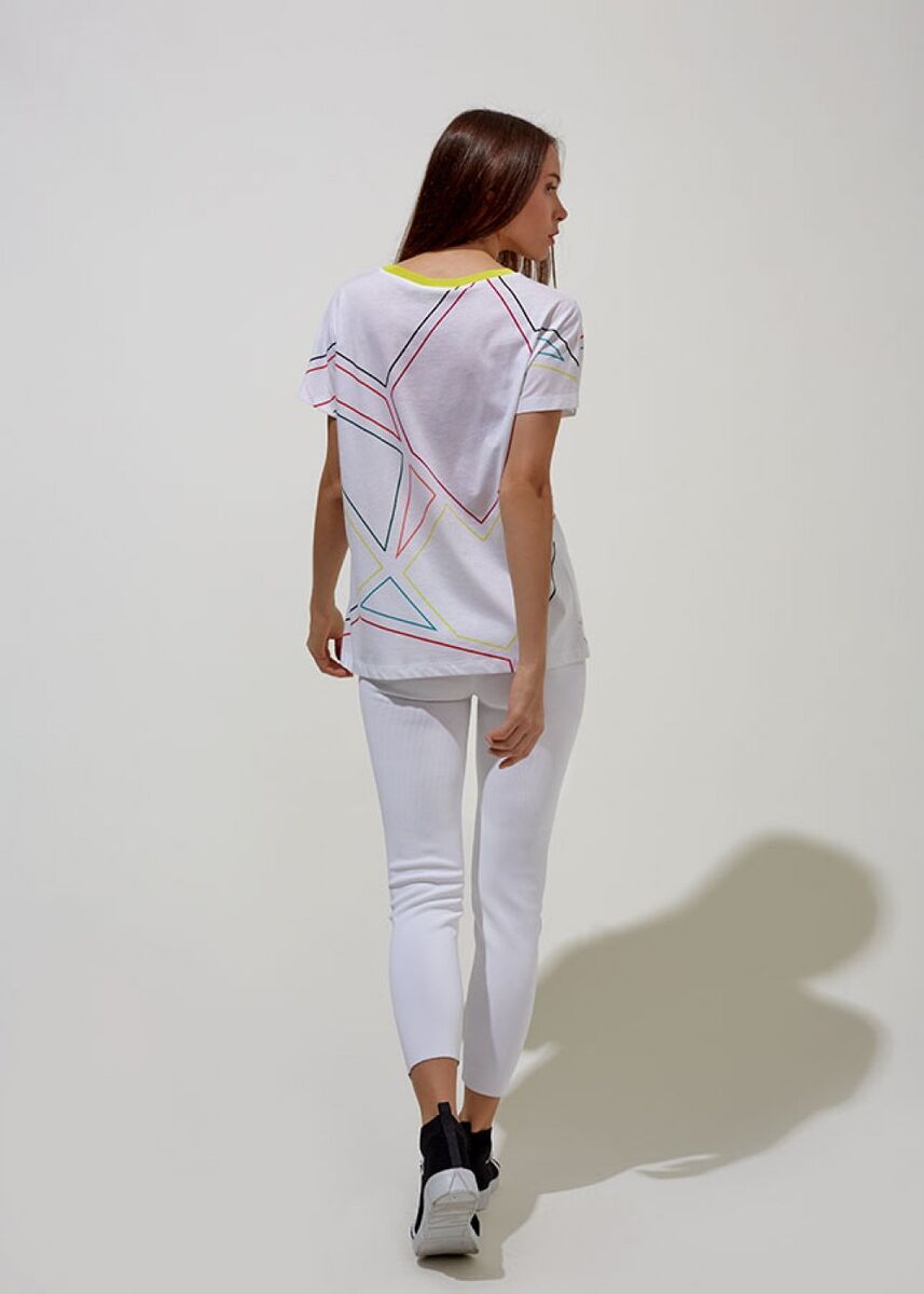 Desenli Beyaz Pamuk T-Shirt · 3