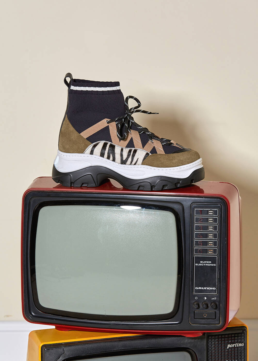 Desenli Haki Triko Sneakers - 1