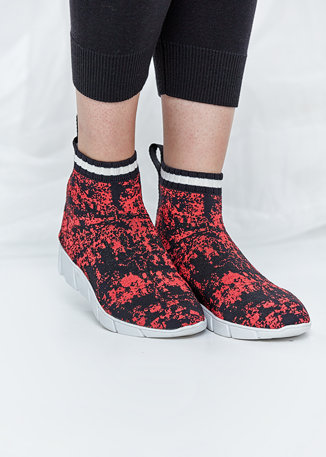 Desenli Kırmızı Triko Sneakers - 1
