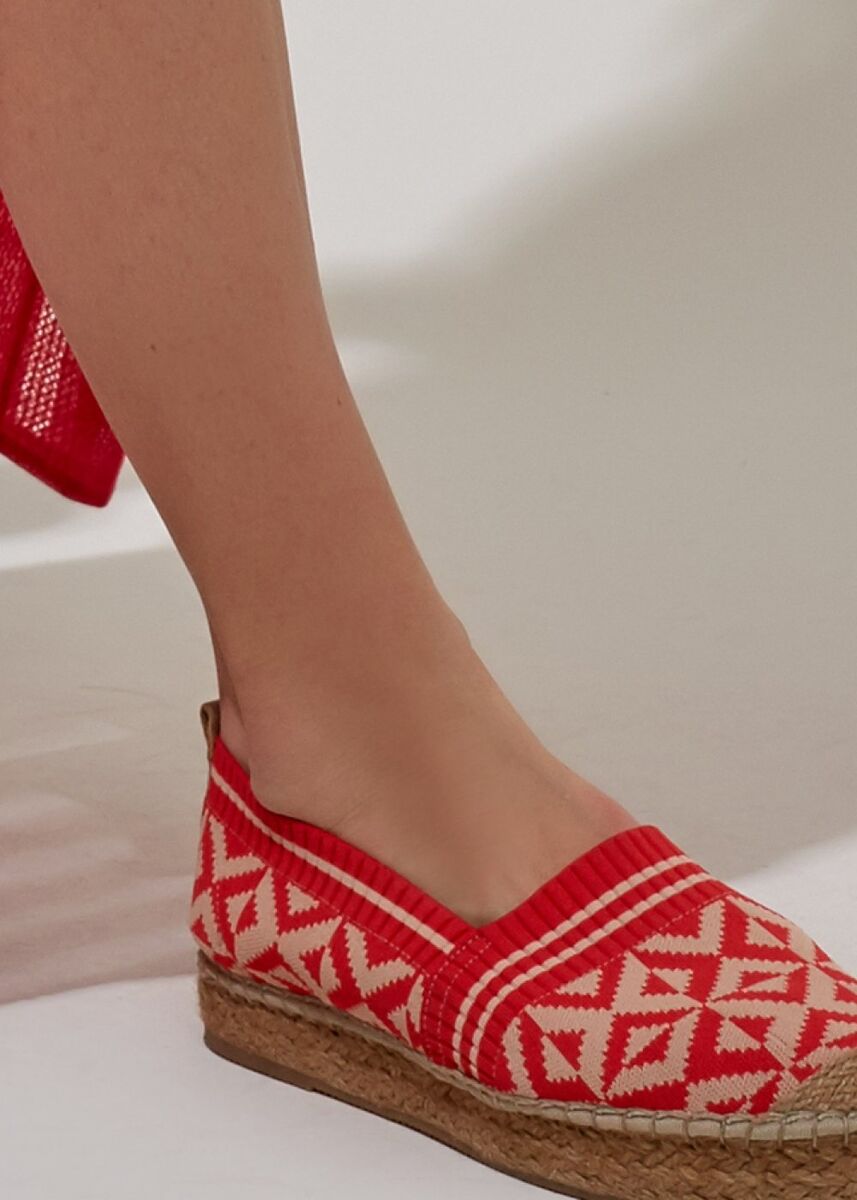 Desenli Kırmızı Espadril Triko Ayakkabı · 5