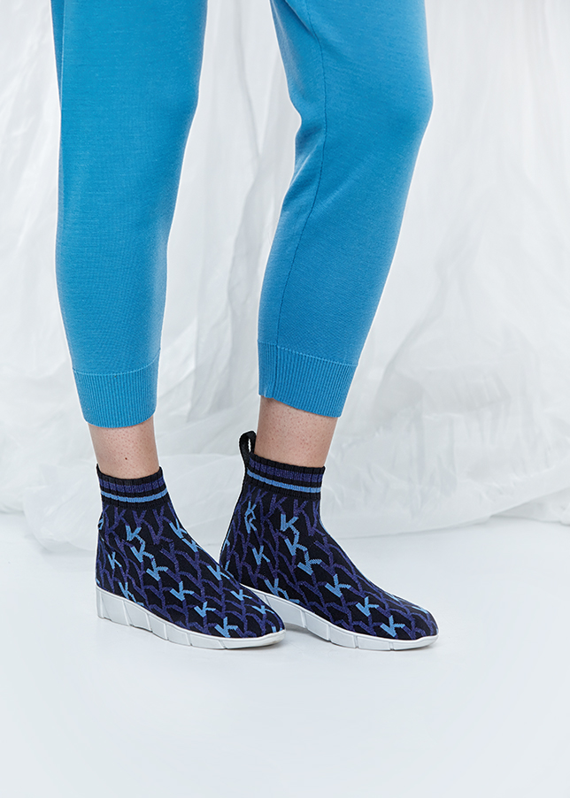 Desenli Koyu Mavi Triko Sneakers - 1