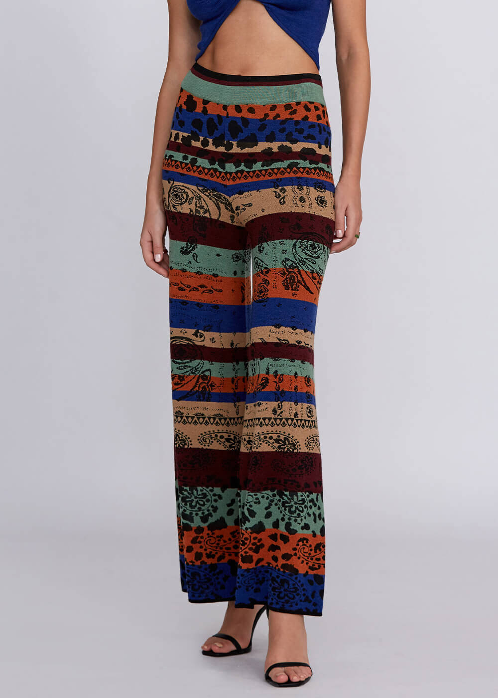 Desenli Merino Yün Karışımlı Triko Pantolon - 1