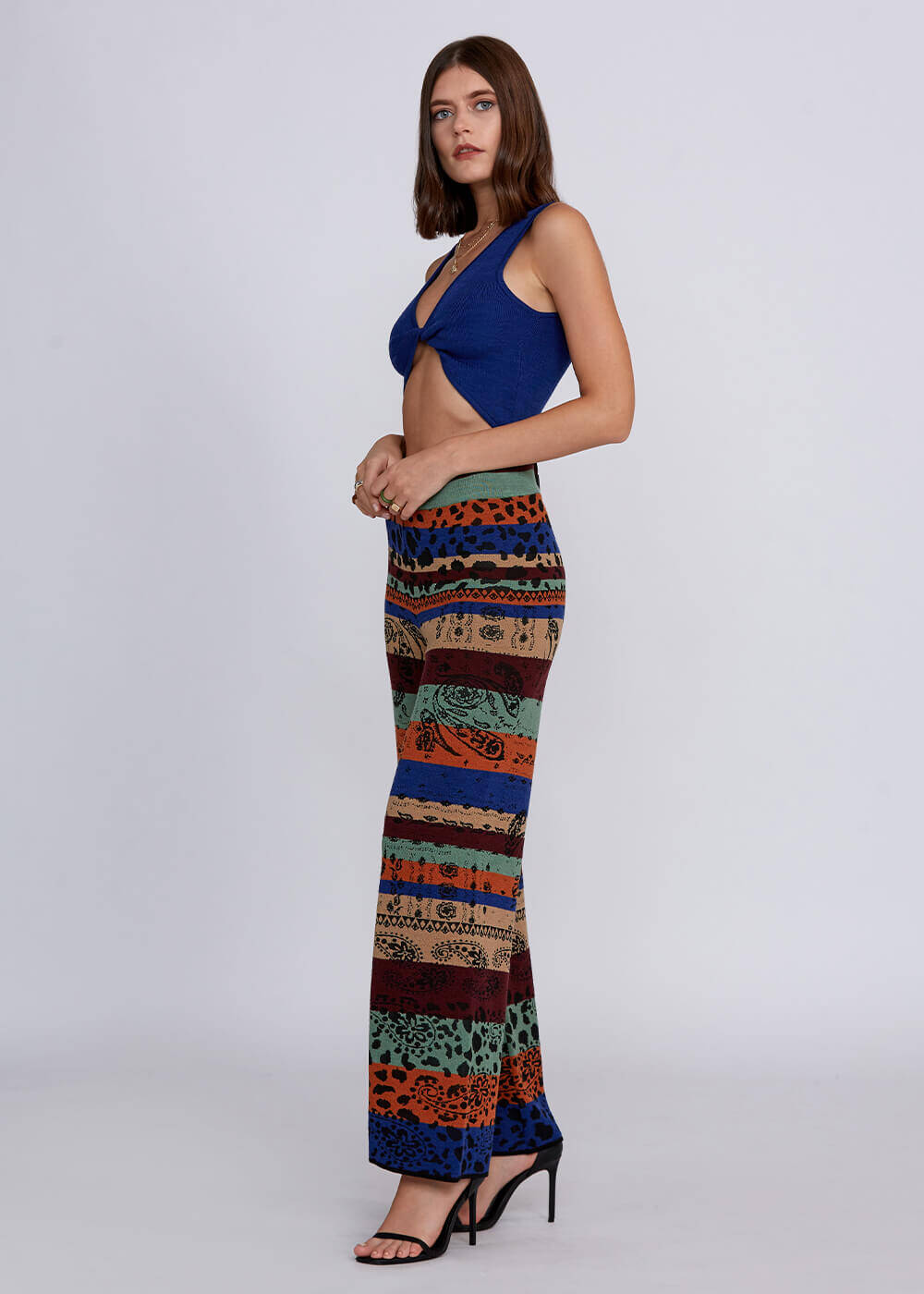Desenli Merino Yün Karışımlı Triko Pantolon - 2