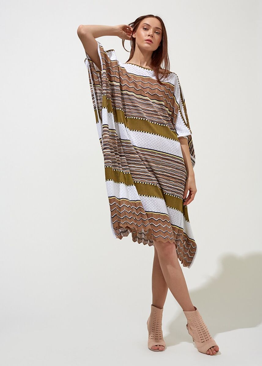 Desenli Oversize Haki Yazlık Triko Tunik Elbise · 5