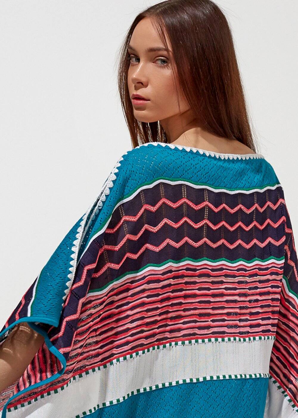 Desenli Oversize Turkuaz Yazlık Triko Tunik Elbise - 1