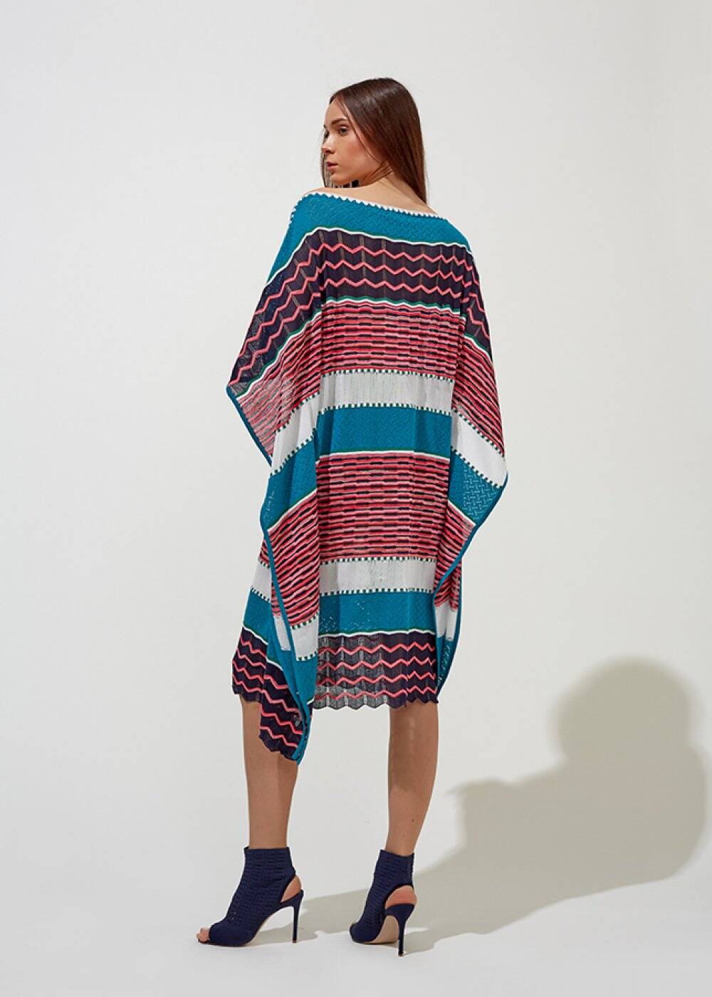 Desenli Oversize Turkuaz Yazlık Triko Tunik Elbise - 2