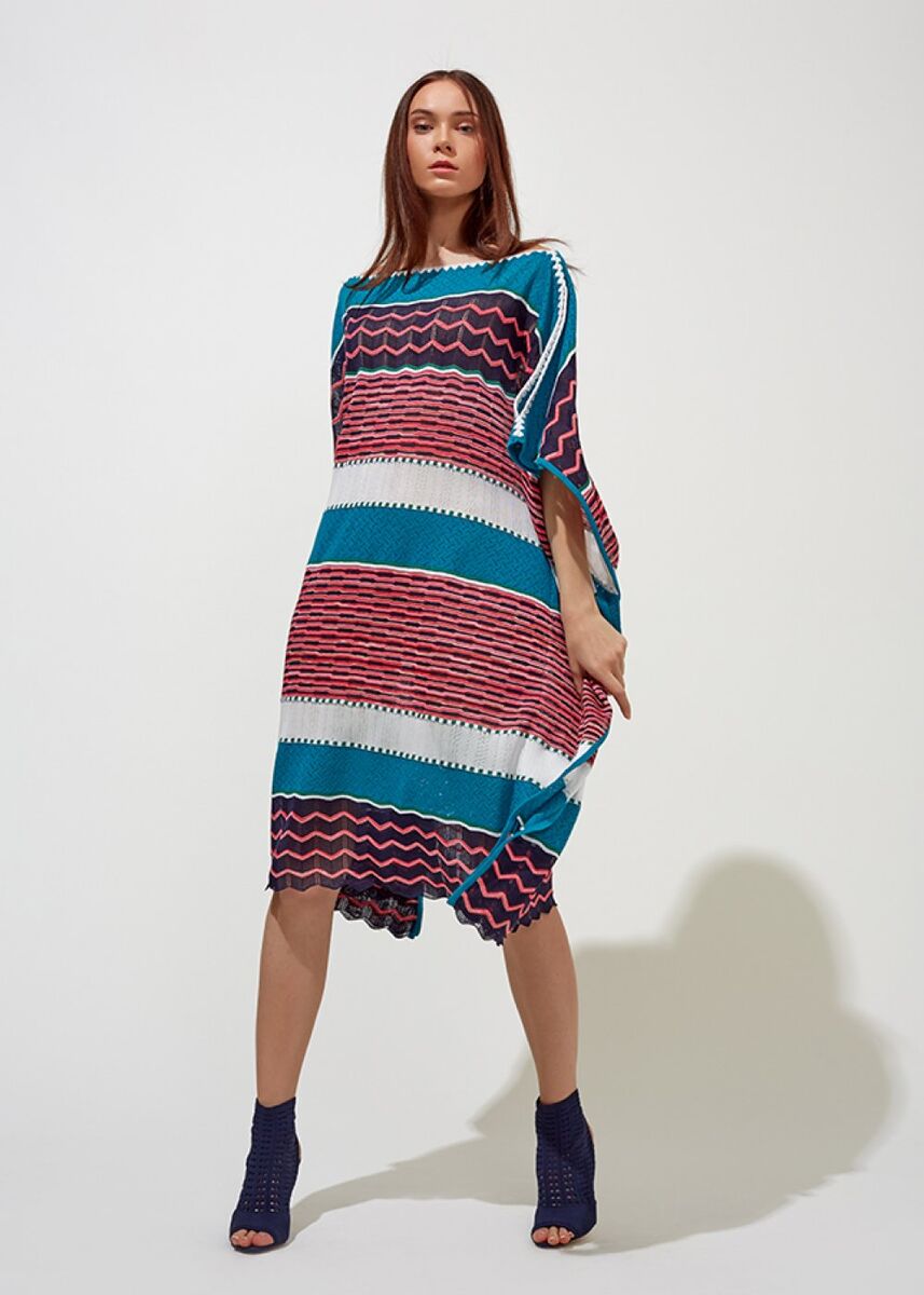 Desenli Oversize Turkuaz Yazlık Triko Tunik Elbise · 6
