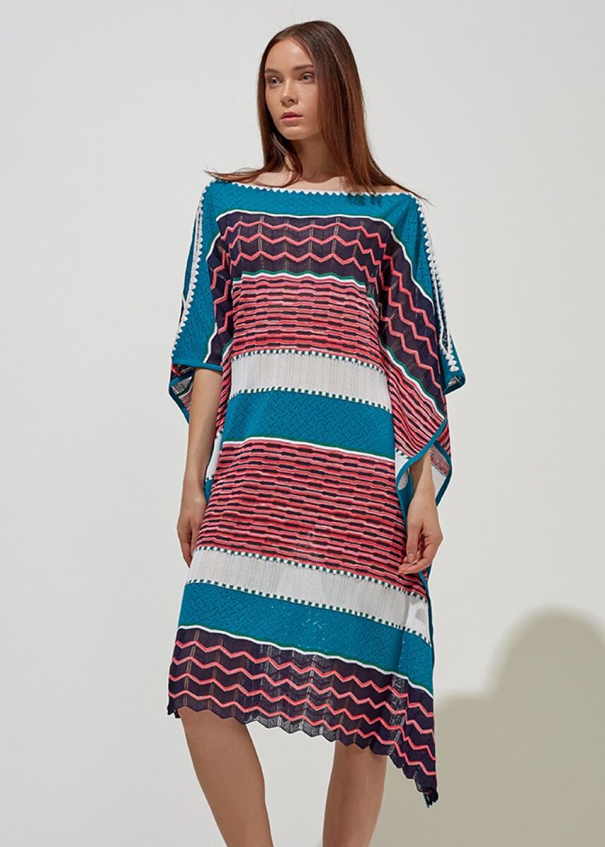 Desenli Oversize Turkuaz Yazlık Triko Tunik Elbise · 7