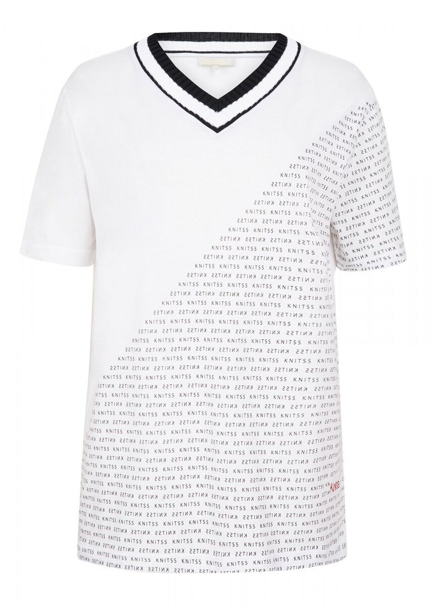 Desenli V Yaka Pamuk Beyaz T-Shirt · 6