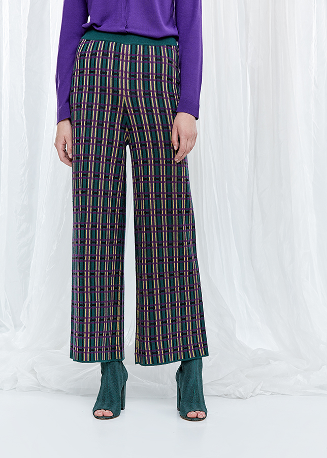 Desenli Yün Karışımlı Triko Pantolon - 1