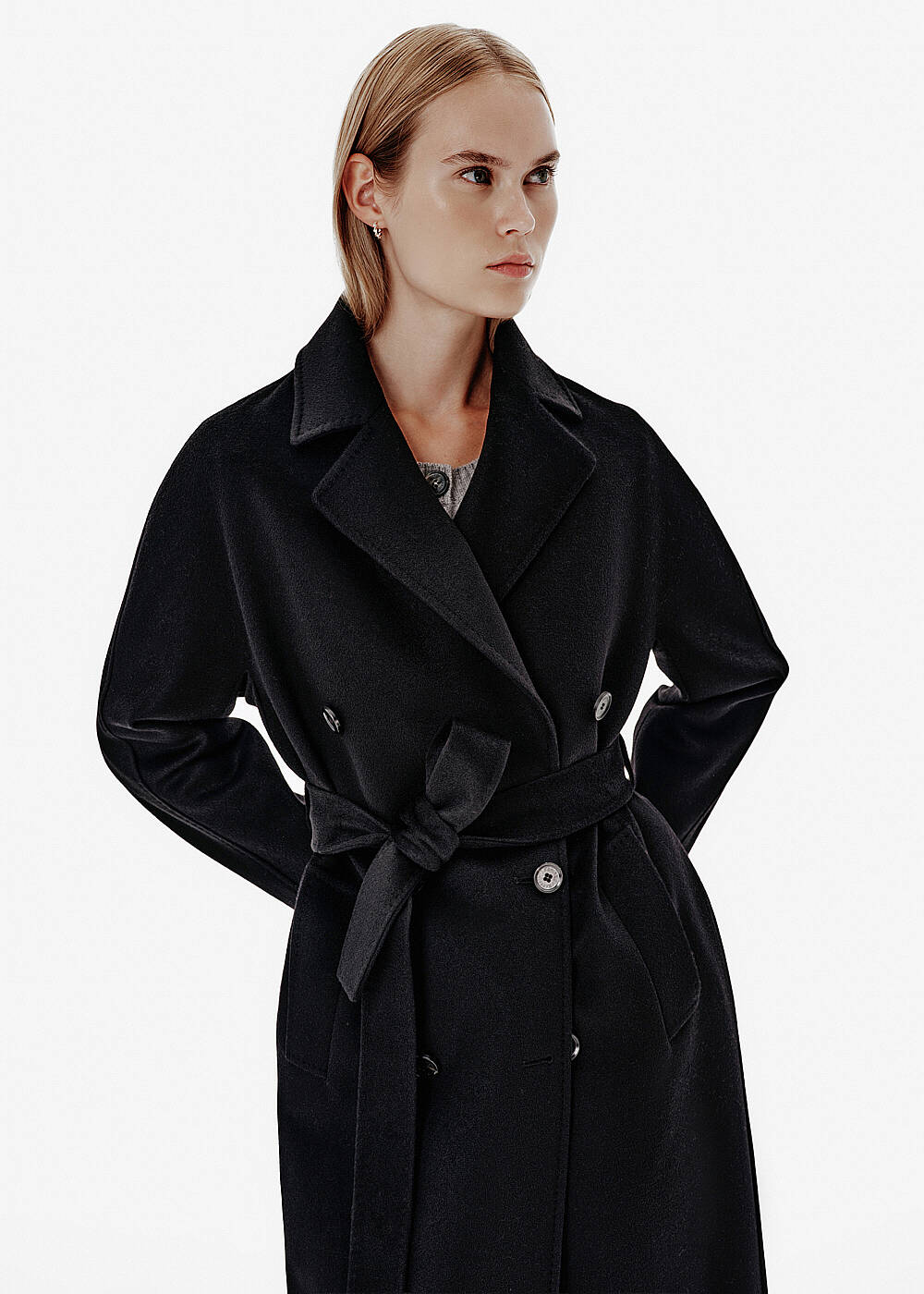 Double-Breasted Black Wool Coat - 2