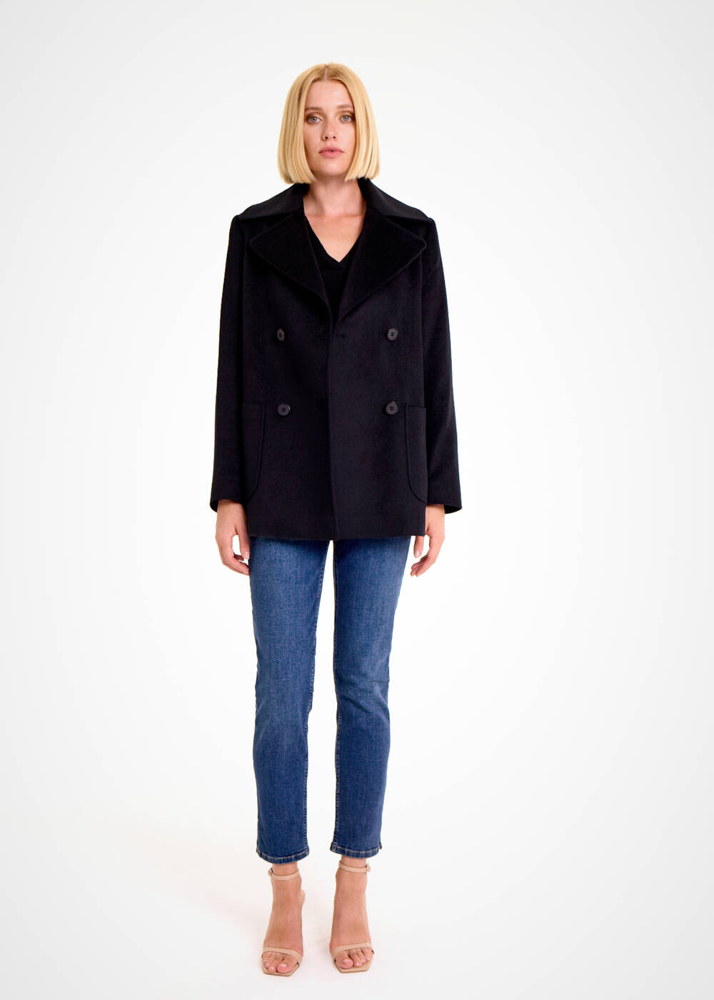 DOUBLEBREASTED BLACK WOOL COAT - 1