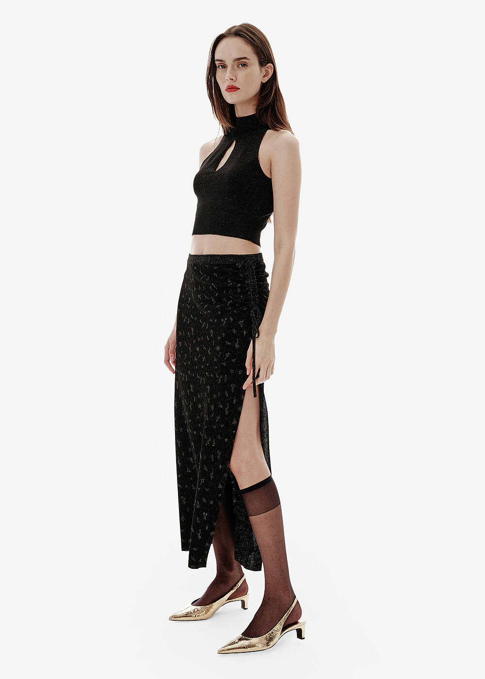 Draped Leopard Knit Skirt - 1