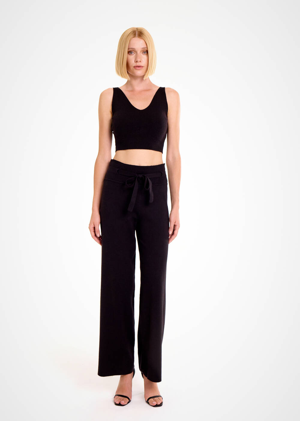 DRAWSTRING BLACK KNIT PANTS - 2