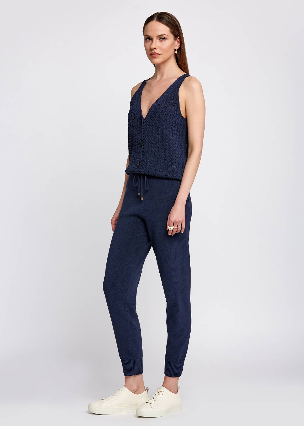 Drawstring Navy Knit Jogging Pants - 2