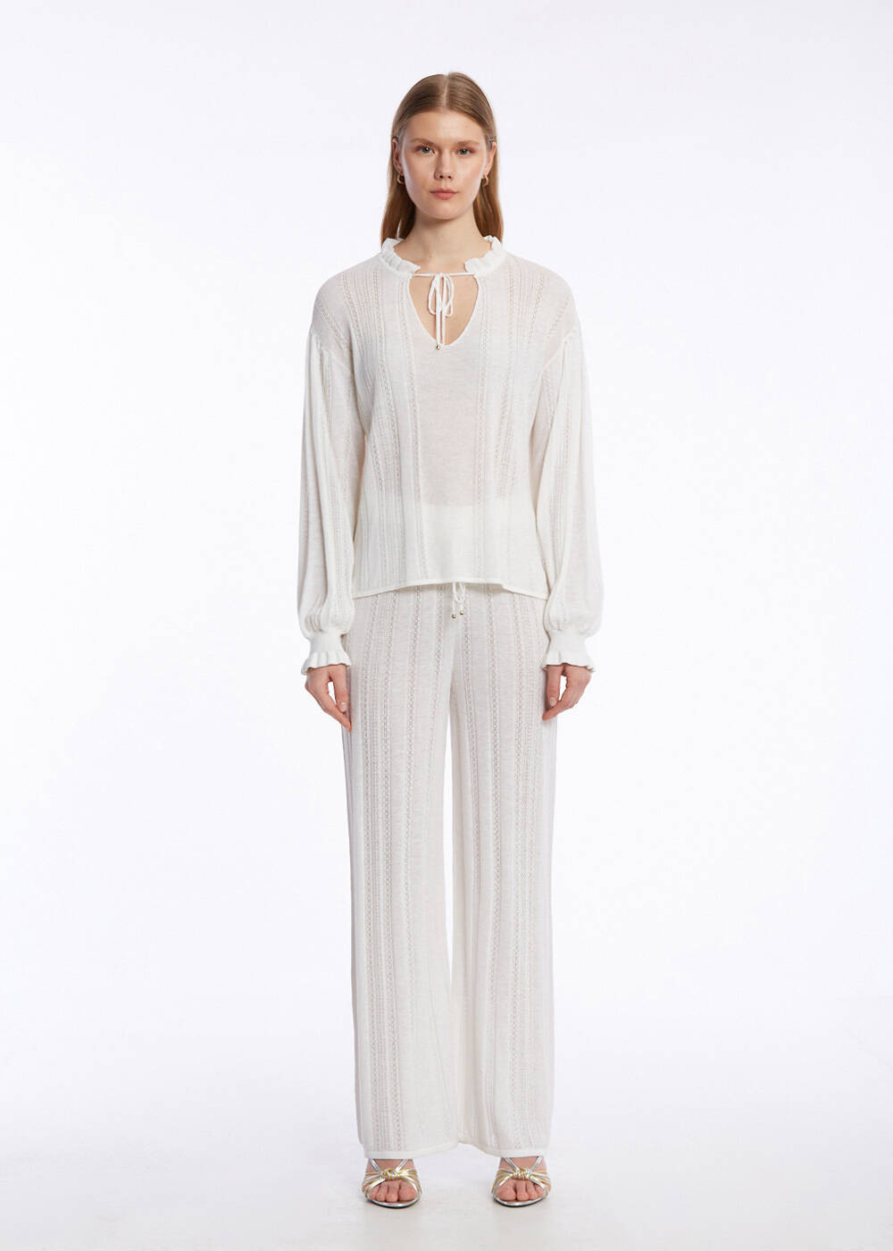 DROP COLLAR SPECIAL DESIGN PEARLY KNIT TOP - 2