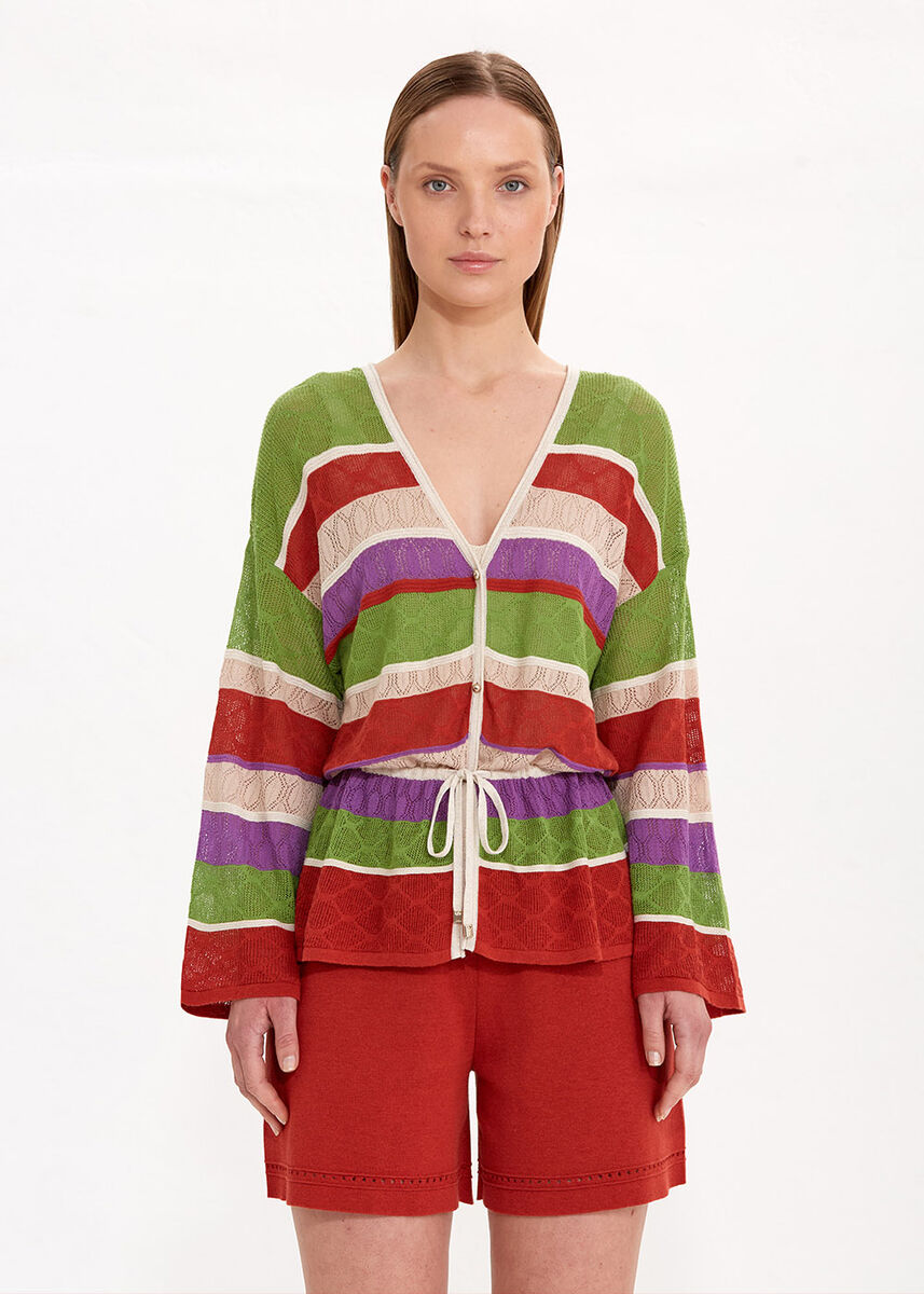 Düğme Kapamalı Color Blok Triko Hırka - KNITSS