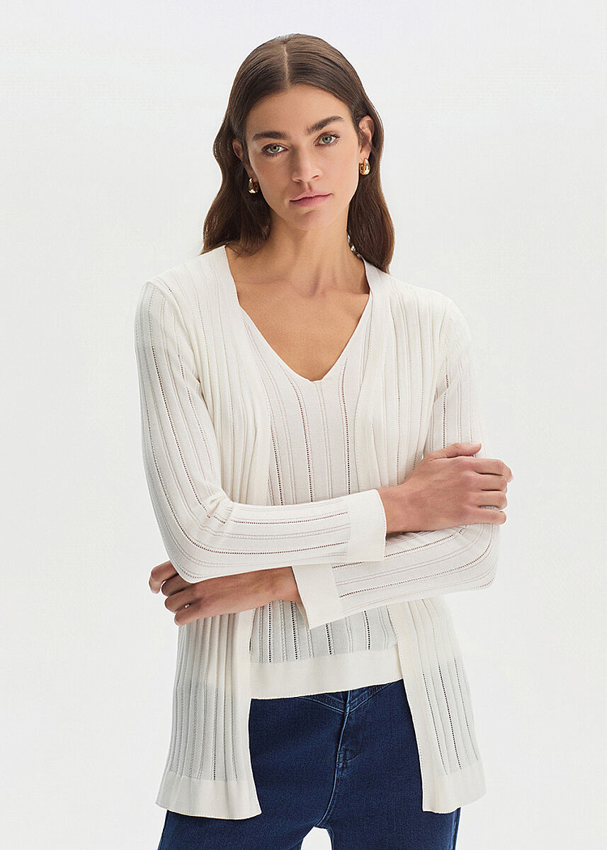ECRU SILK BLEND KNIT CARDIGAN - KNITSS