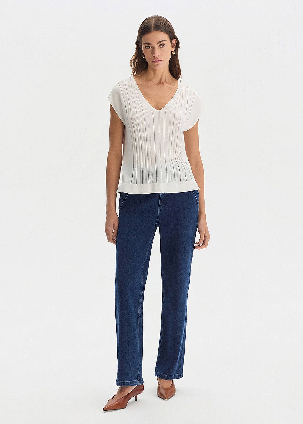 ECRU SILK BLEND KNIT TOP - 2