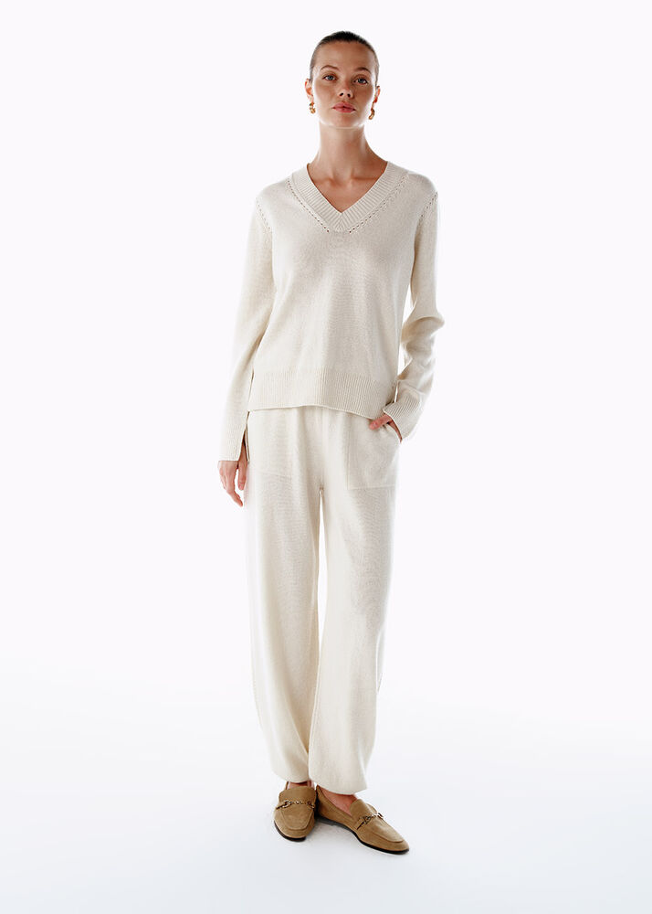 ECRU V NECK CASHMERE SWEATER - KNITSS (1)