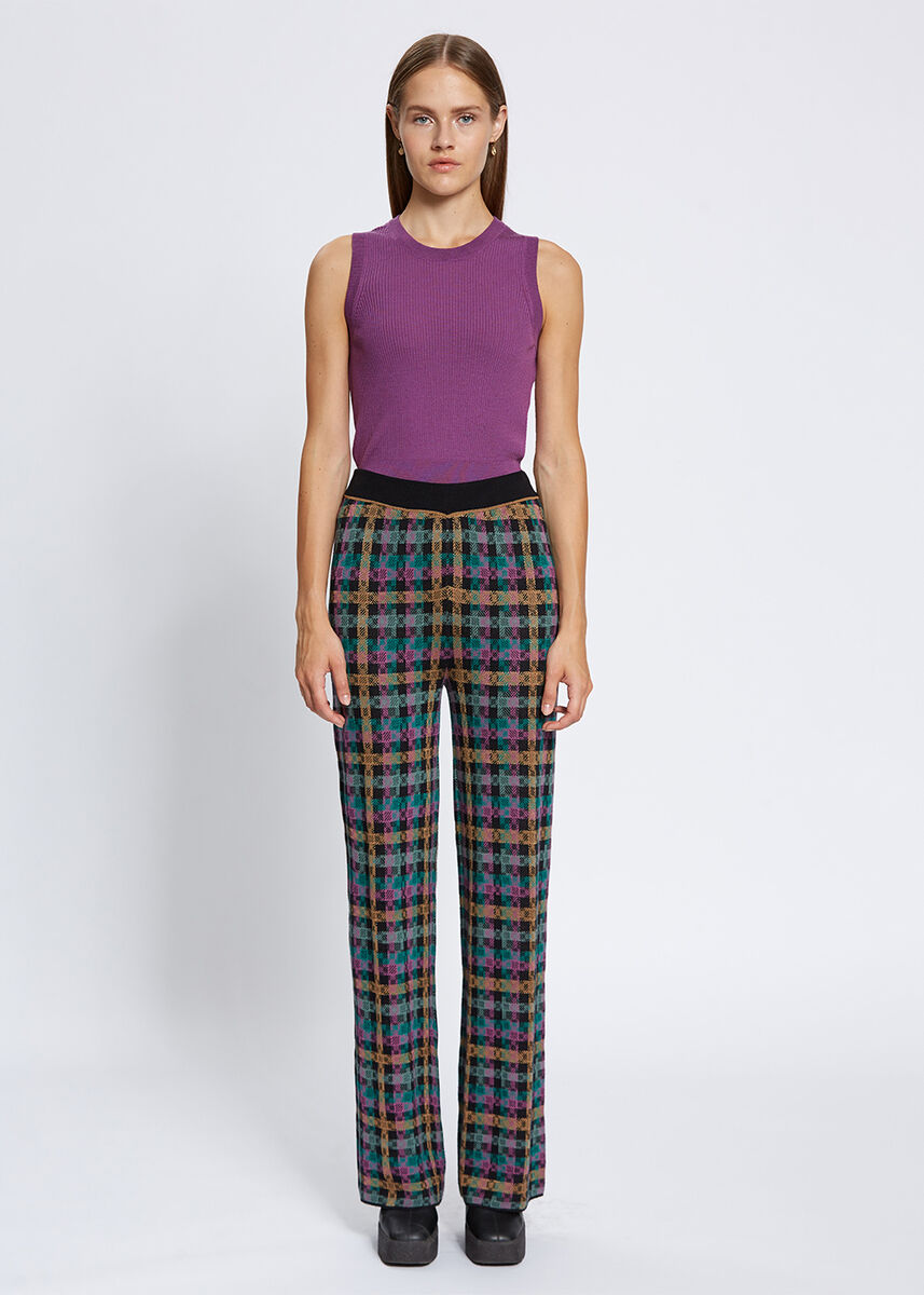 Ekose Desenli Jakar Triko Pantolon - KNITSS
