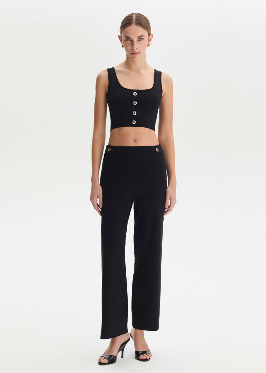 Epaulette Detaıled Black Knıt Pants - KNITSS