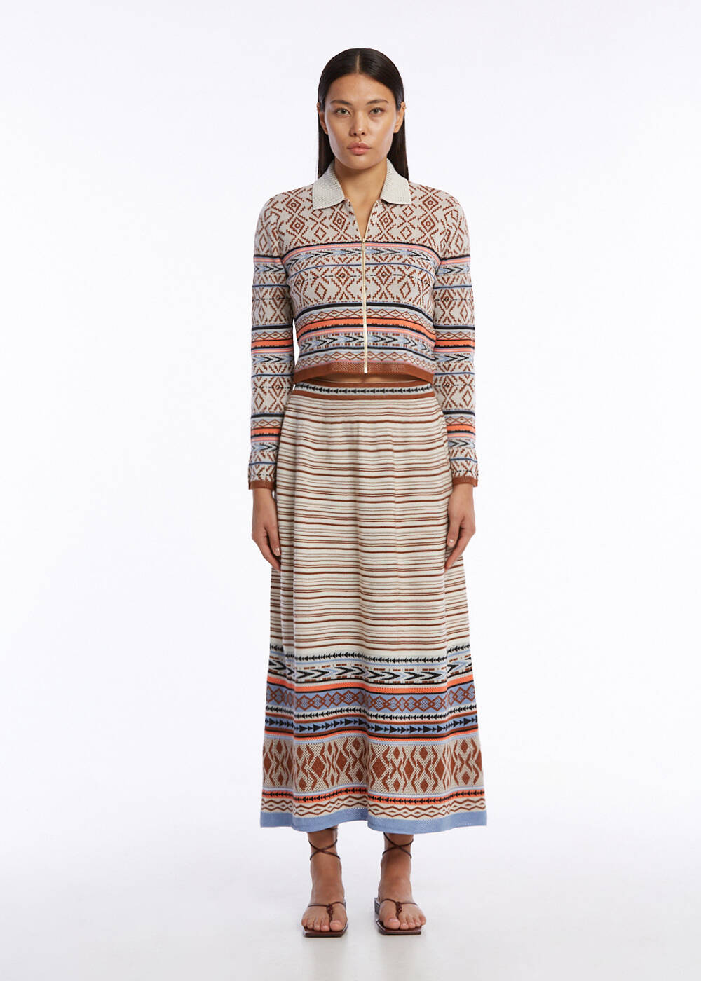 ETHNIC JACQUARD PATTERN CROP KNIT JACKET - 2