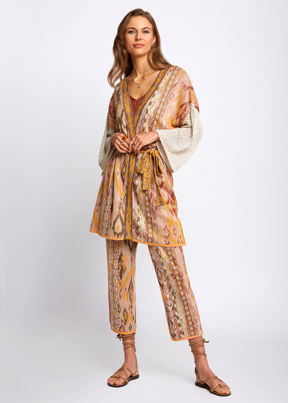 Ethnic Pattern Jacquard Knit Kimono - 2