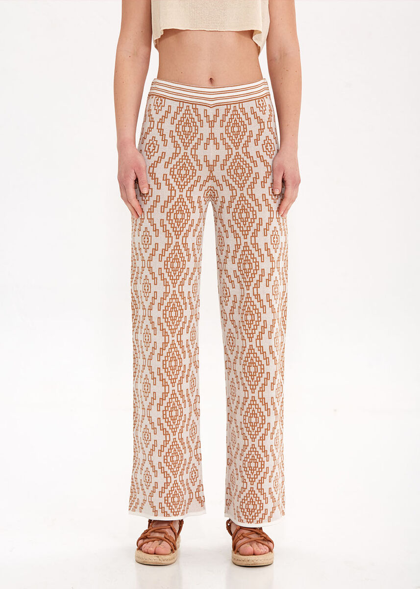 ETHNIC PATTERNED CAMEL KNIT PANTS - KNITSS