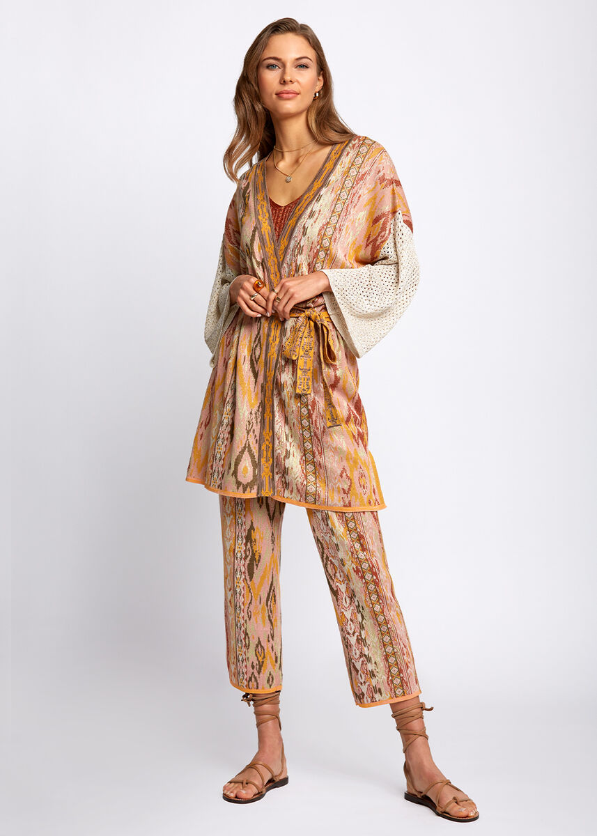 Etnik Desenli Jakar Örgü Kimono · 2