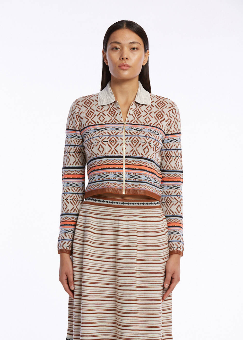 Etnik Jakar Desenli Crop Triko Ceket - 1