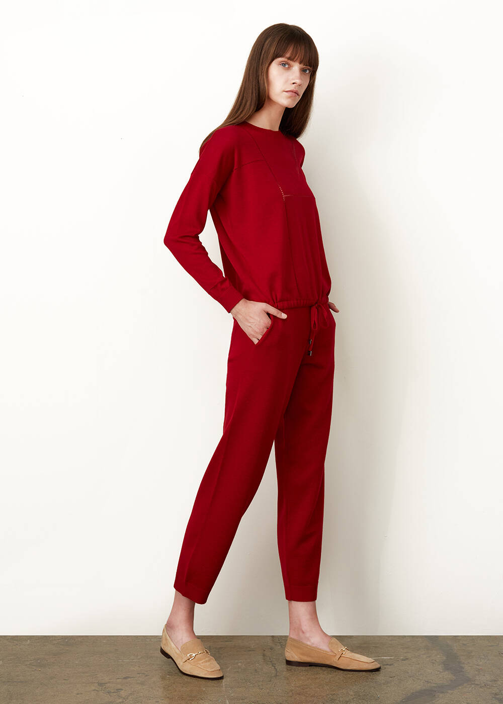 Extra Fine Merino Yün Kırmızı Triko Pantolon - 2