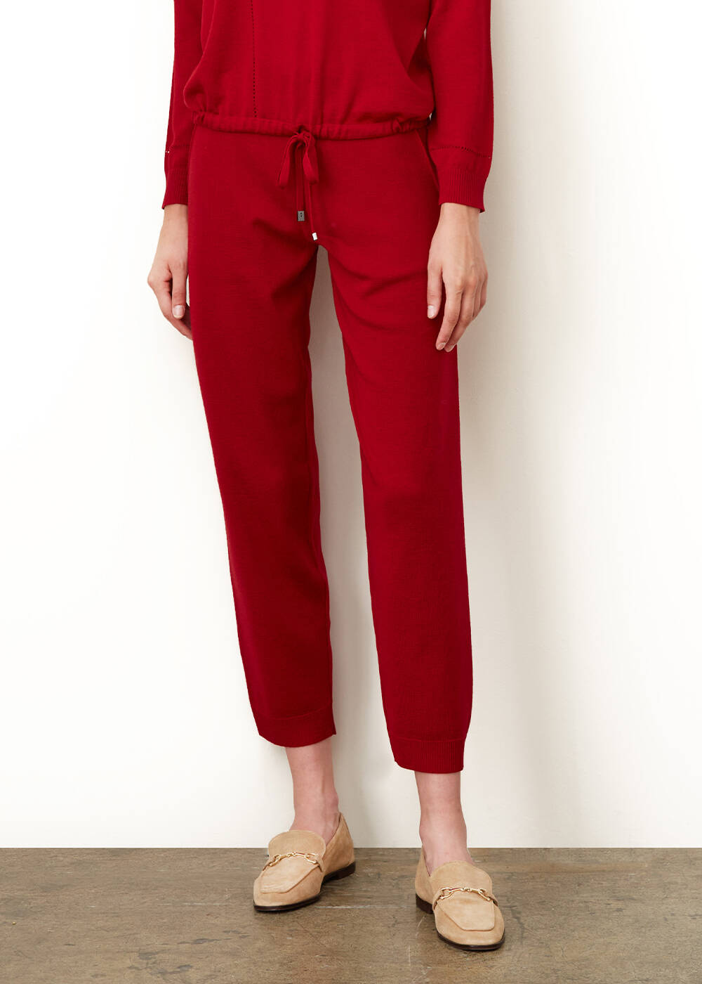 Extra Fine Merino Yün Kırmızı Triko Pantolon - 1