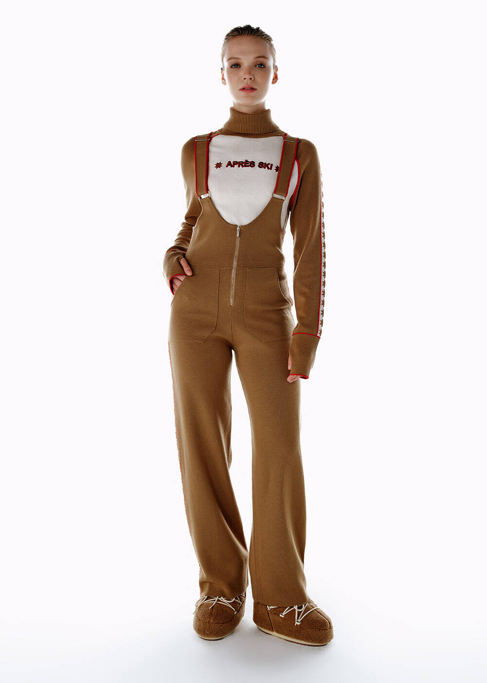 Extrafiıne Merino Yün Triko Tulum Camel