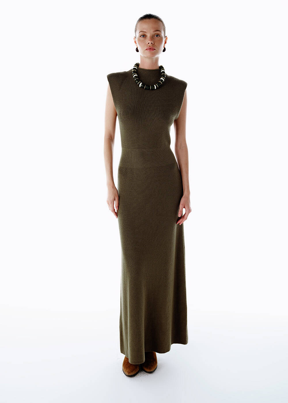EXTRAFINE MERINO WOOL RICH BLEND KNIT DRESS OLIVESTONE - 1