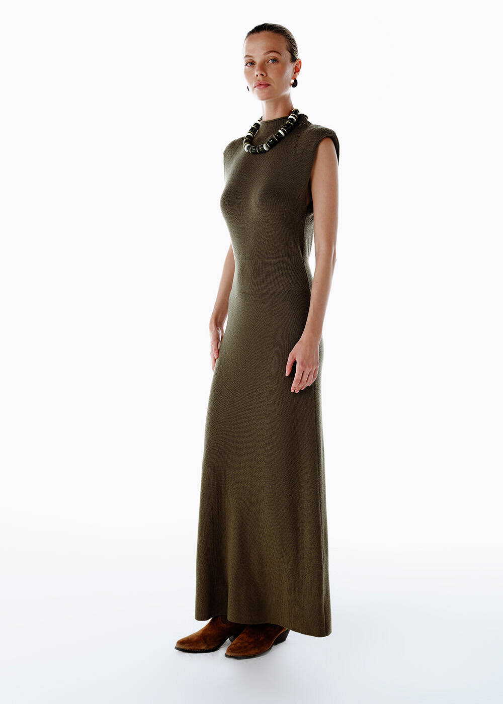 EXTRAFINE MERINO WOOL RICH BLEND KNIT DRESS OLIVESTONE - 2