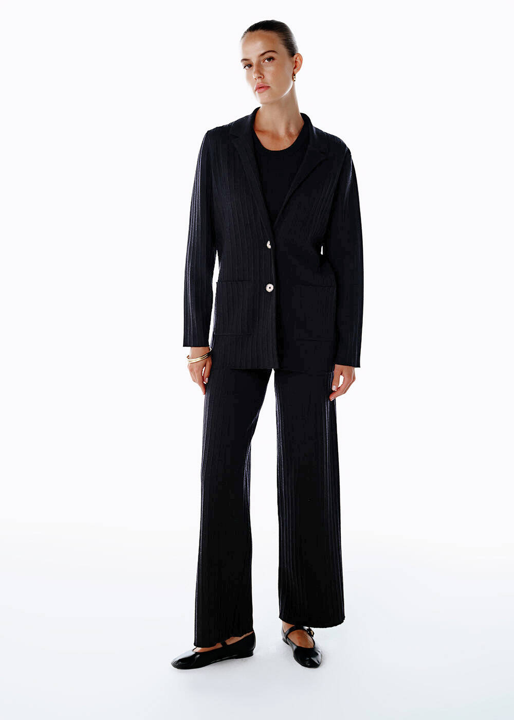 EXTRAFINE MERINO WOOL RICH BLEND KNIT JACKET BLACK - 1