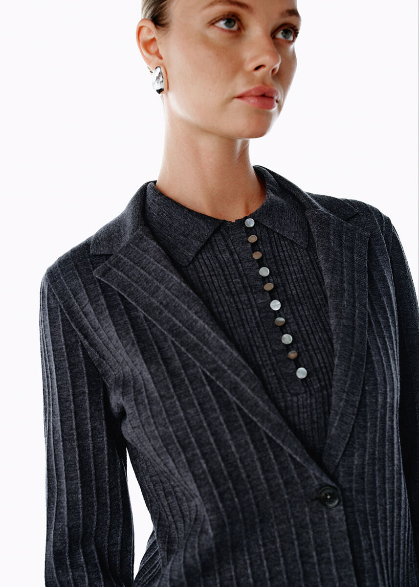 EXTRAFINE MERINO WOOL RICH BLEND KNIT JACKET DARK GREY - KNITSS