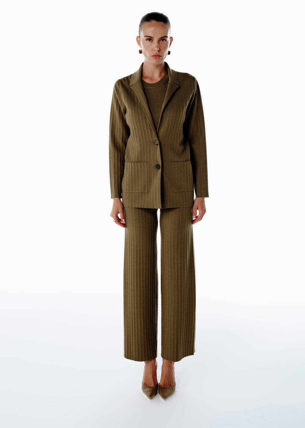 EXTRAFINE MERINO WOOL RICH BLEND KNIT JACKET OLIVESTONE - 2