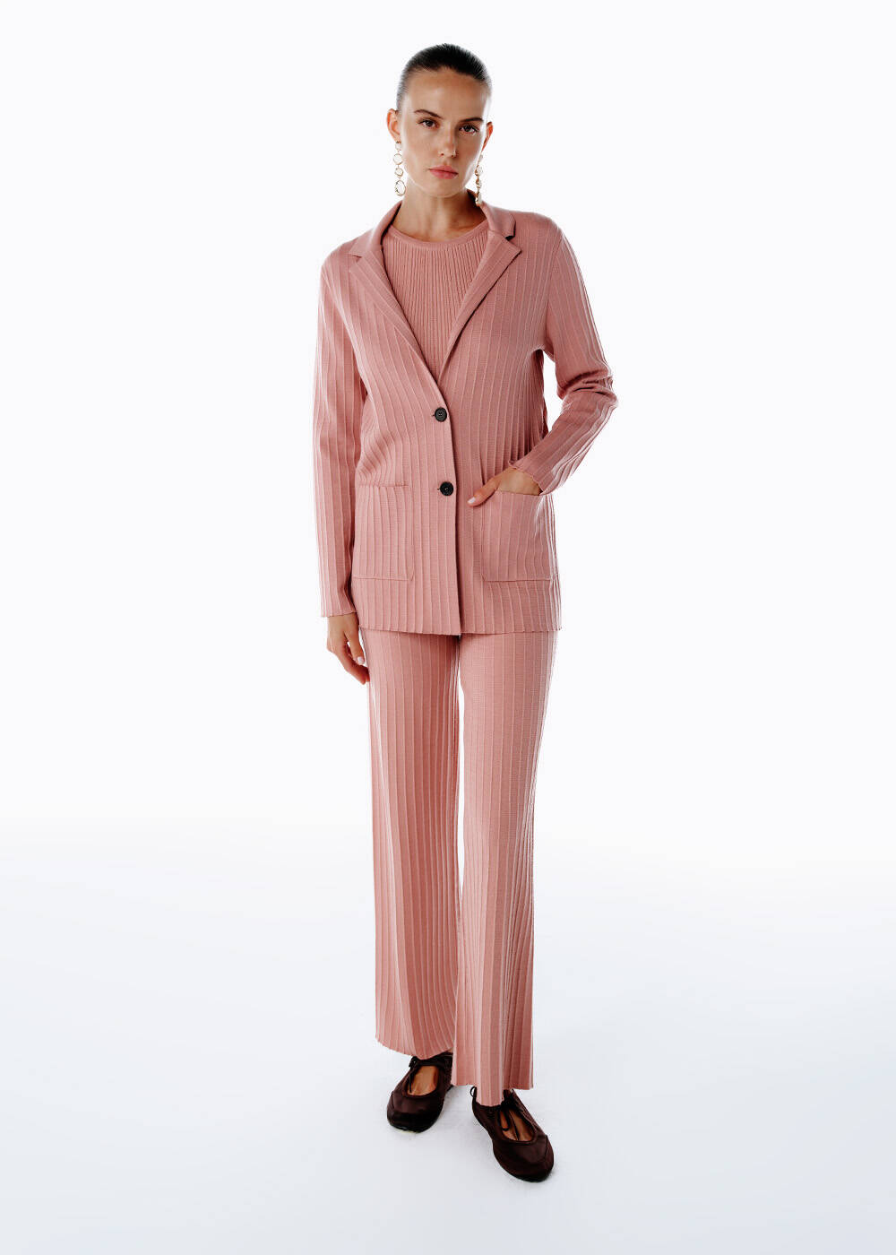 EXTRAFINE MERINO WOOL RICH BLEND KNIT JACKET PINK CLAY - 2