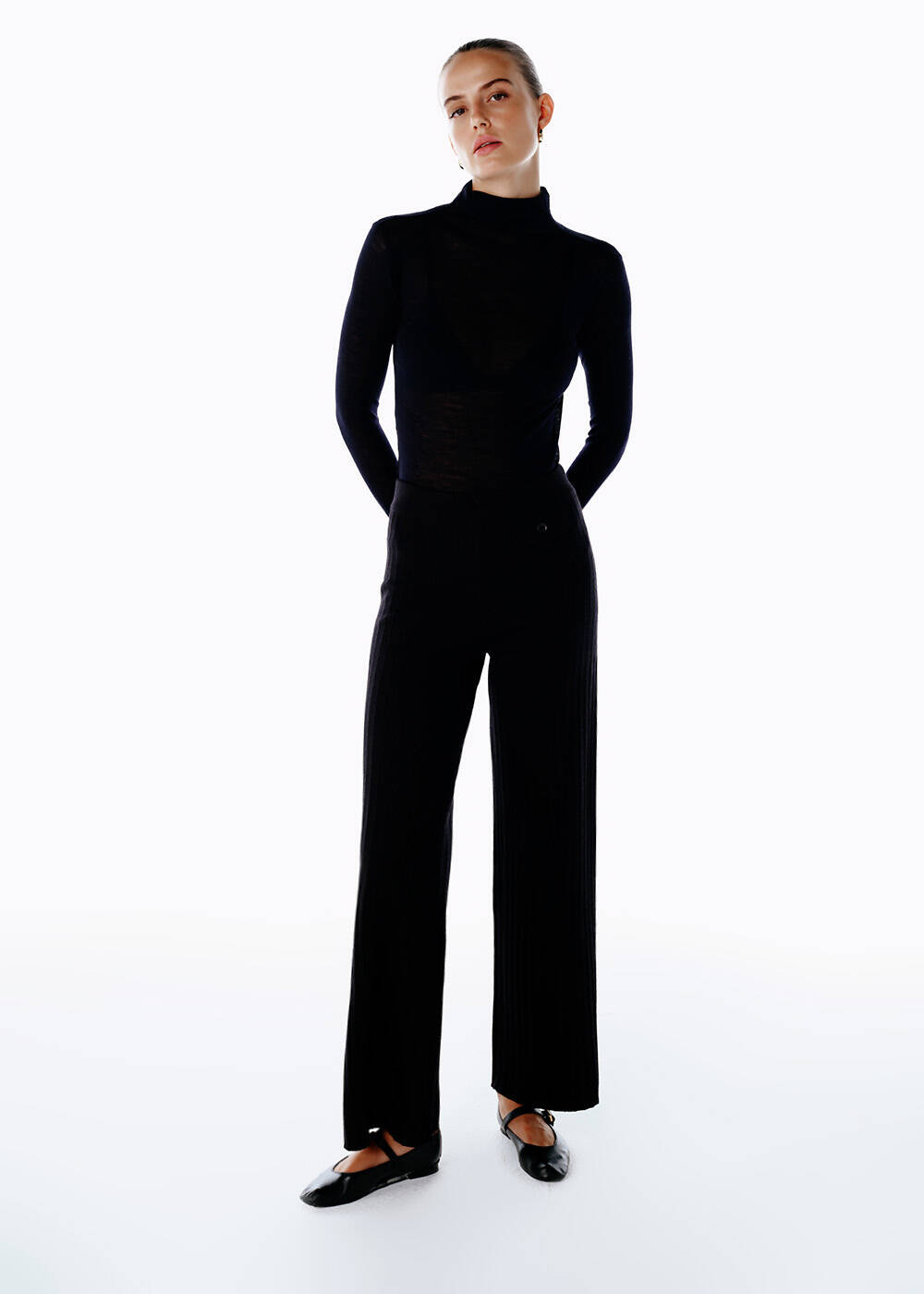 EXTRAFINE MERINO WOOL RICH BLEND KNIT PANTS BLACK - 2