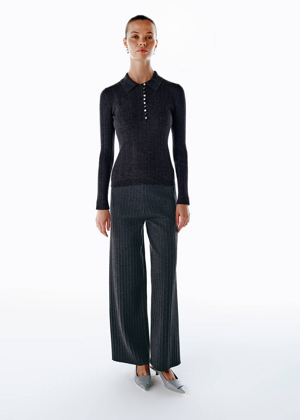 EXTRAFINE MERINO WOOL RICH BLEND KNIT PANTS DARK GREY - 1