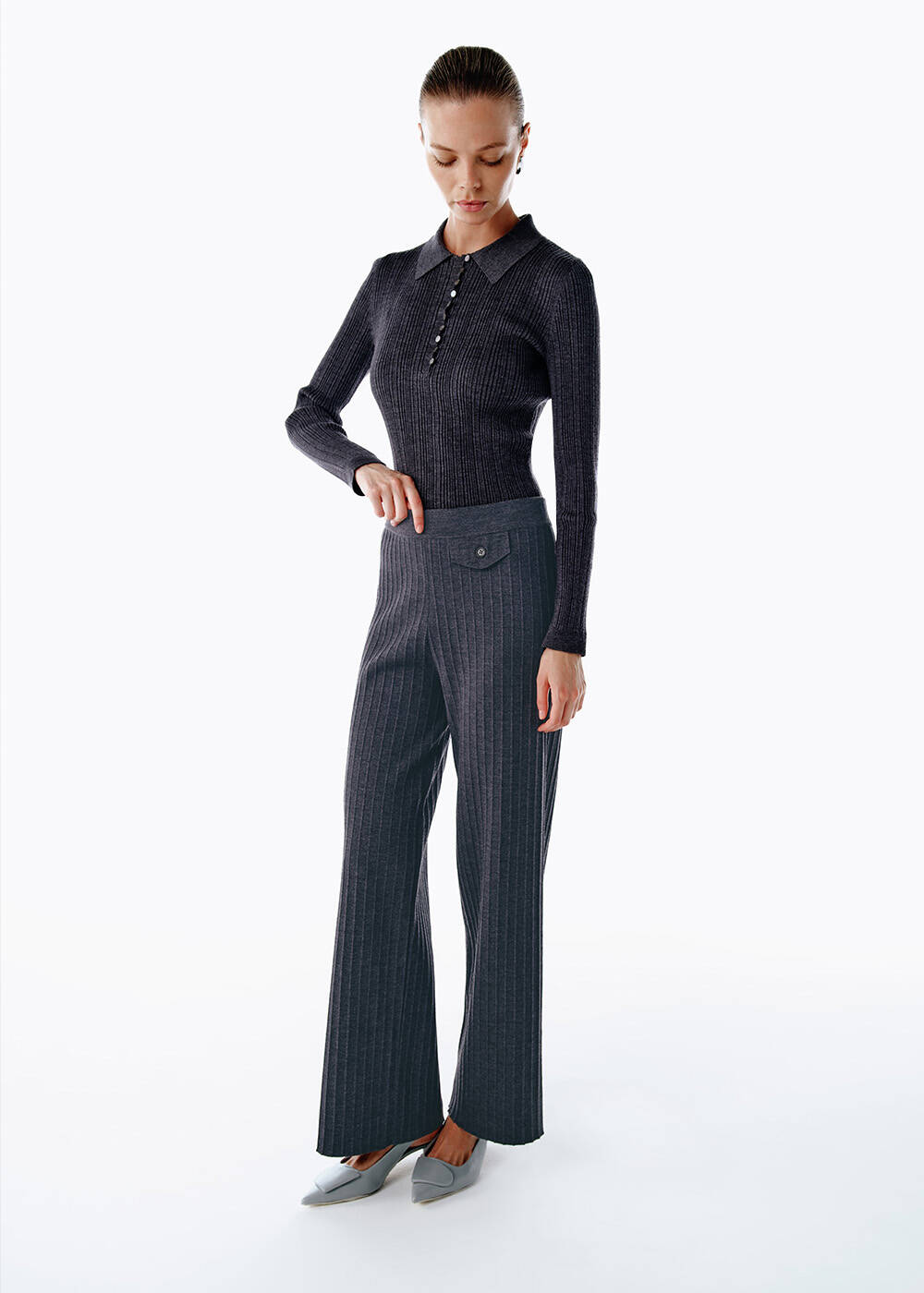EXTRAFINE MERINO WOOL RICH BLEND KNIT PANTS DARK GREY - 2
