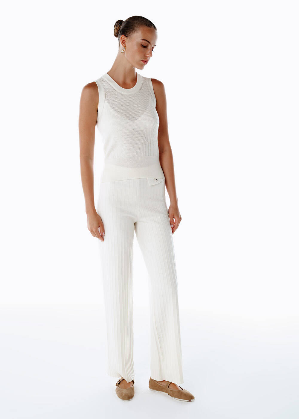 EXTRAFINE MERINO WOOL RICH BLEND KNIT PANTS ECRU - 2