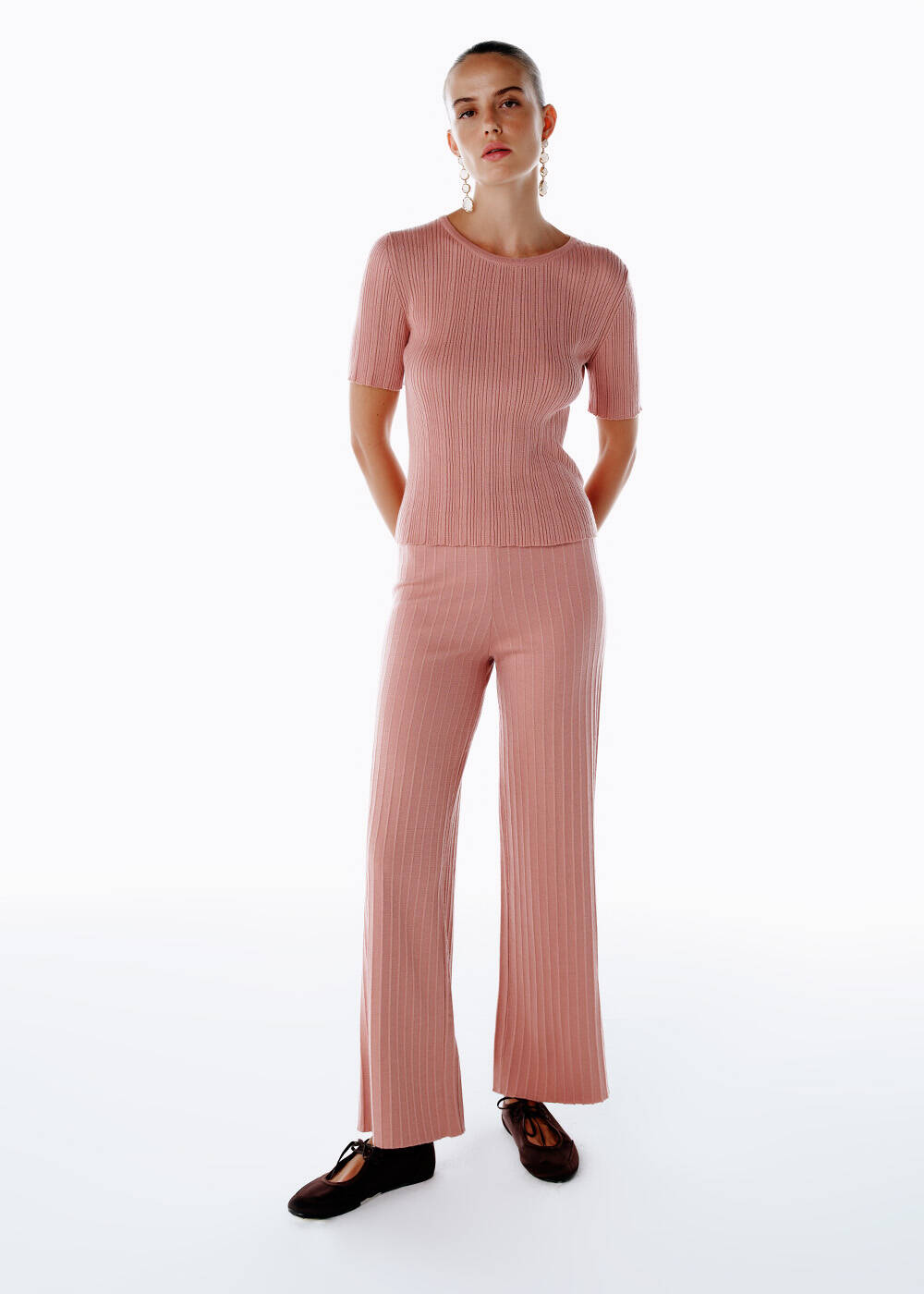 EXTRAFINE MERINO WOOL RICH BLEND KNIT PANTS PINK CLAY - 1