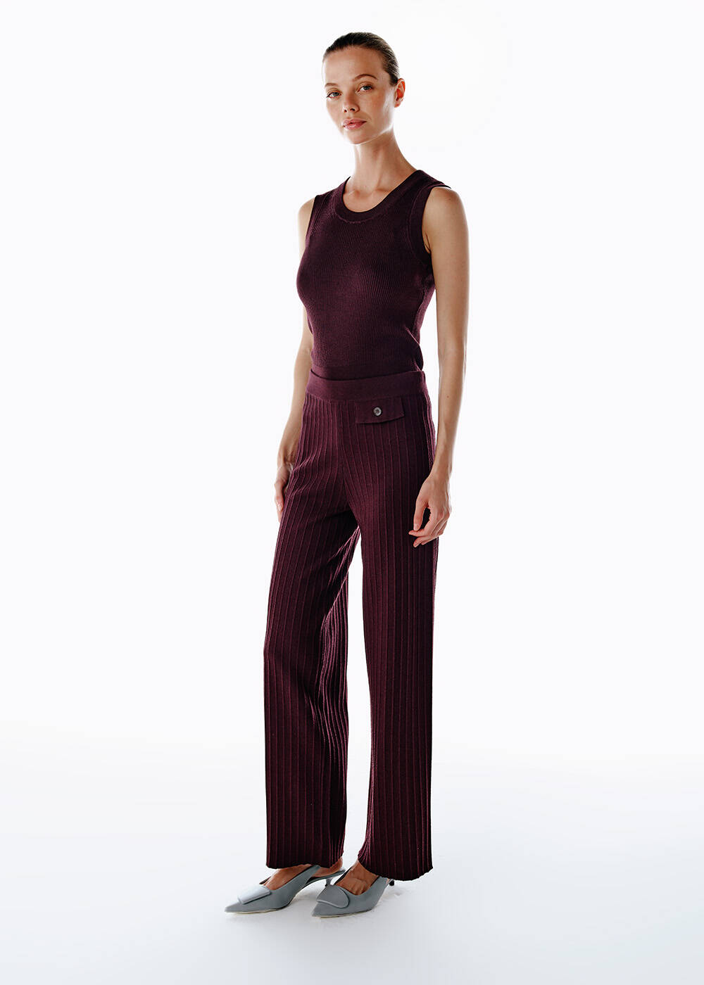 EXTRAFINE MERINO WOOL RICH BLEND KNIT PANTS PLUM - 2