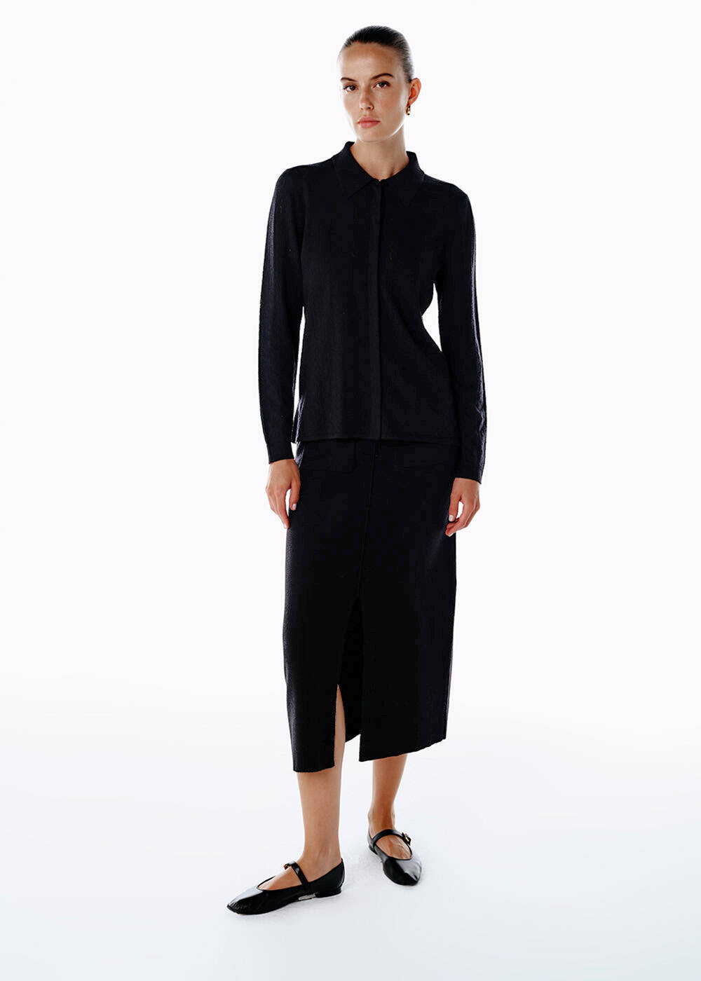 EXTRAFINE MERINO WOOL RICH BLEND KNIT SHIRT BLACK - 2